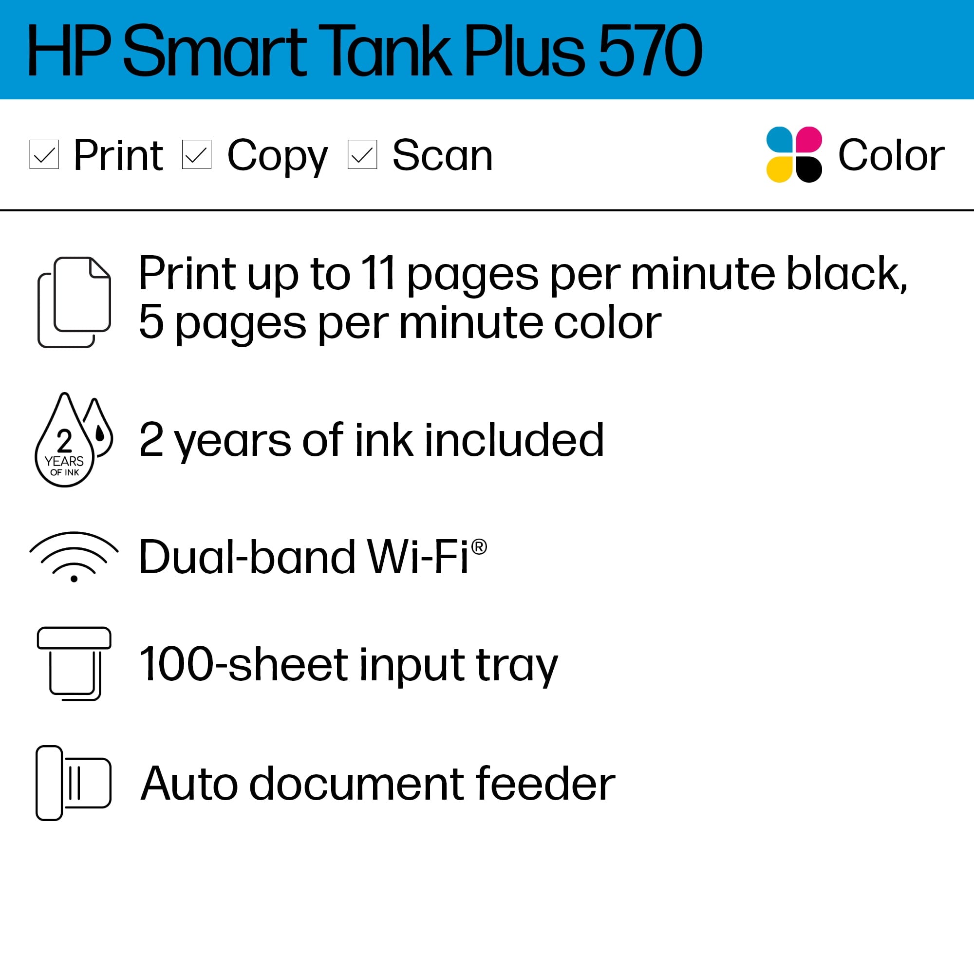 HP Smart Tank Plus 570 Wireless All-in-One Ink Tank Printer with 2 Years of Ink