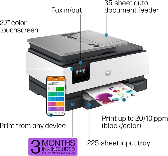 Restored Premium HP OfficeJet Pro 8135e Wireless All-in-One Printer with Bonus 3 Months Instant Ink (Refurbished)
