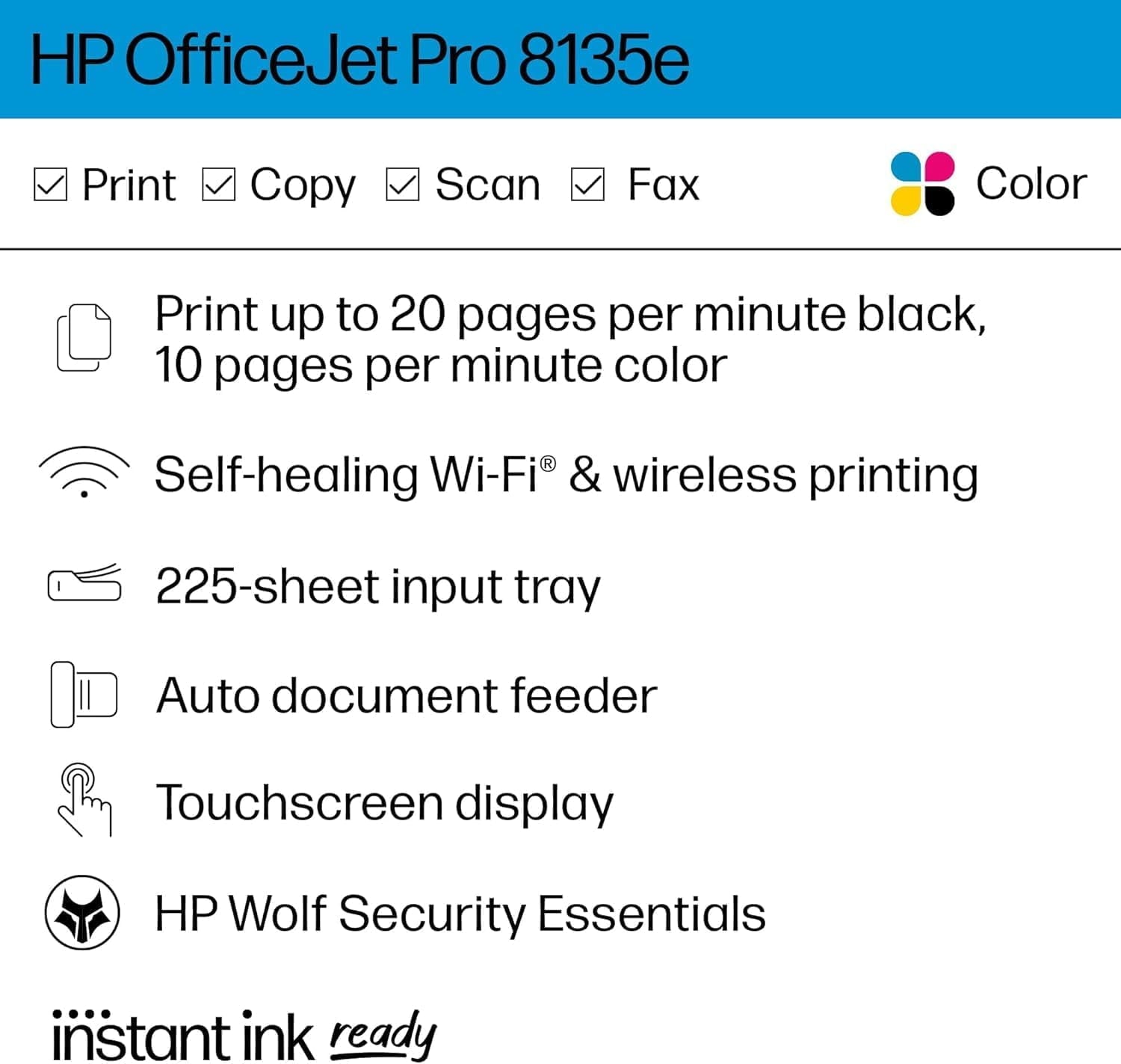 Restored Premium HP OfficeJet Pro 8135e Wireless All-in-One Printer with Bonus 3 Months Instant Ink (Refurbished)