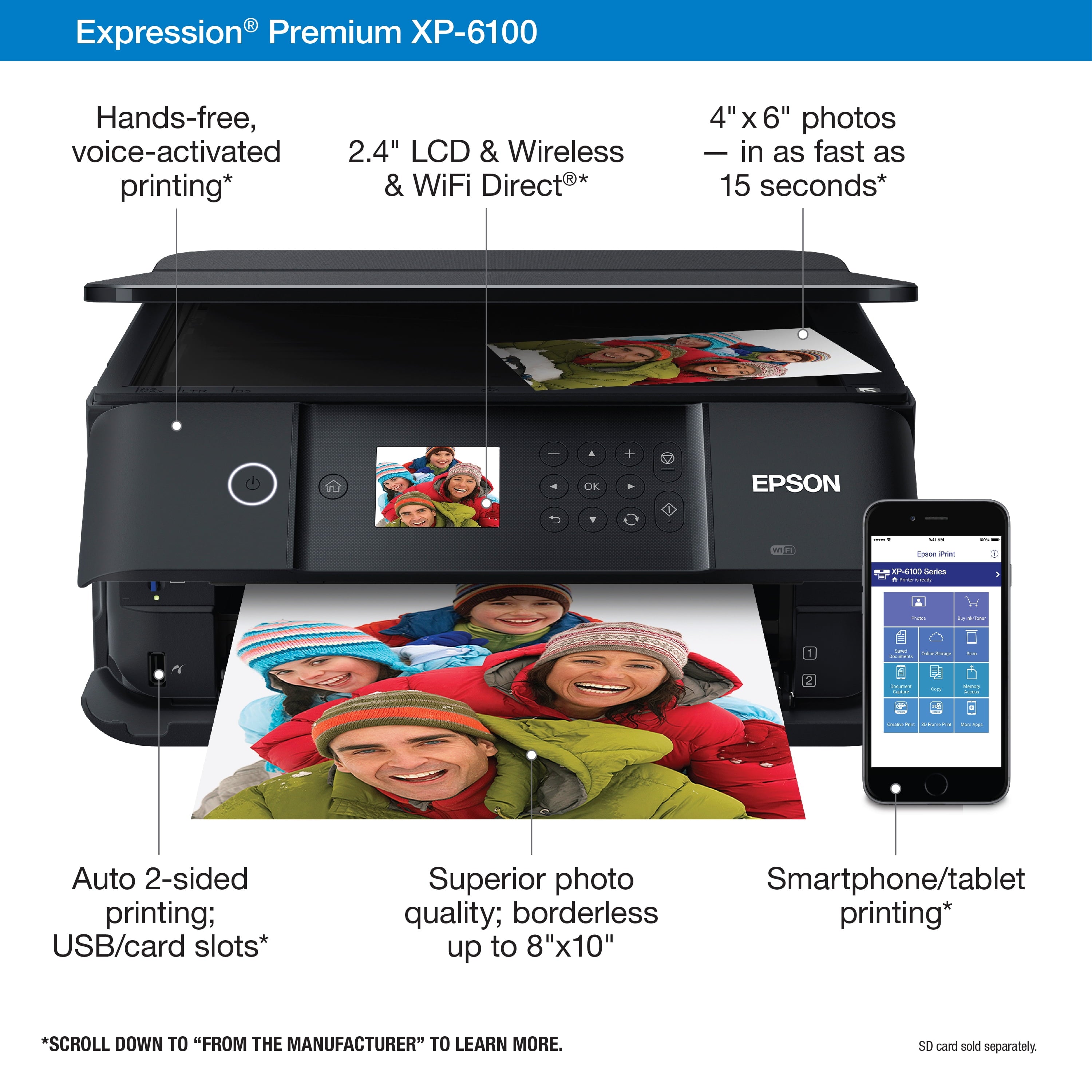 Epson Expression Premium XP-6100 Wireless Color Photo Printer with Scanner and Copier