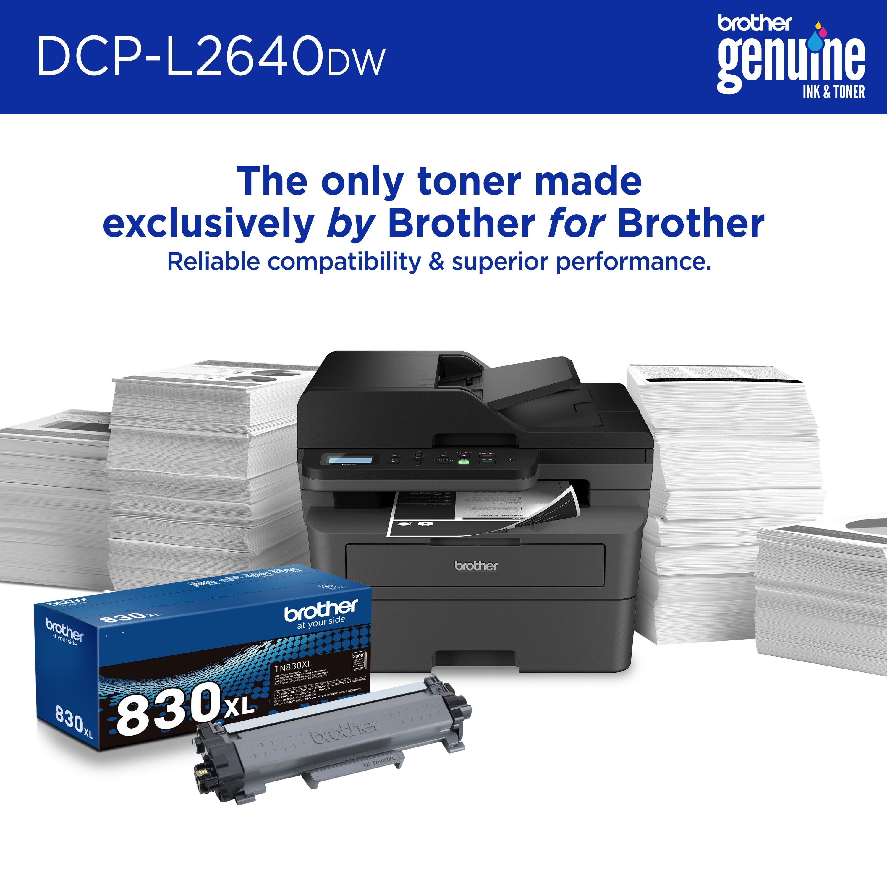 Brother Wireless DCP-L2640DW Compact Monochrome Multi-Function Laser Printer with Print, Copy and Scan, Duplex and Mobile Printing