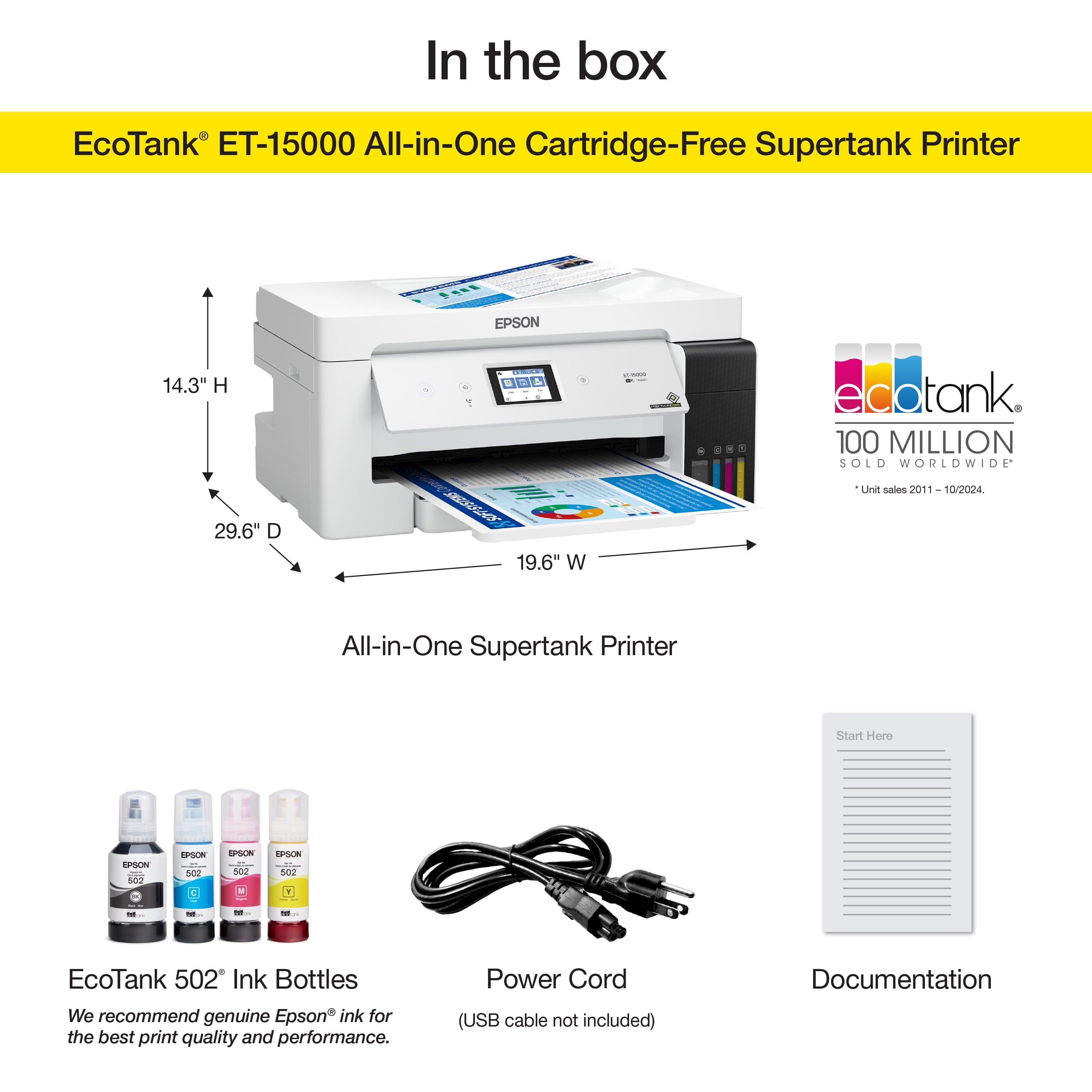 Epson EcoTank ET-15000 Wireless Color All-in-One Supertank Printer with Scanner, Copier, Fax, Ethernet and Printing up to 13 x 19 Inches